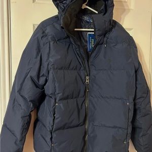 Polo Ralph Lauren Water Repellent Down Jacket L Brand New Navy Hooded Packable